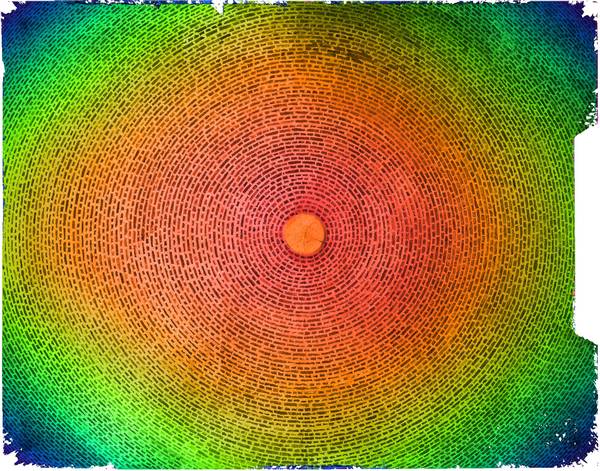 Superposition de l'orthophoto avec une carte de profondeur couleur de la voûte de salle dite 